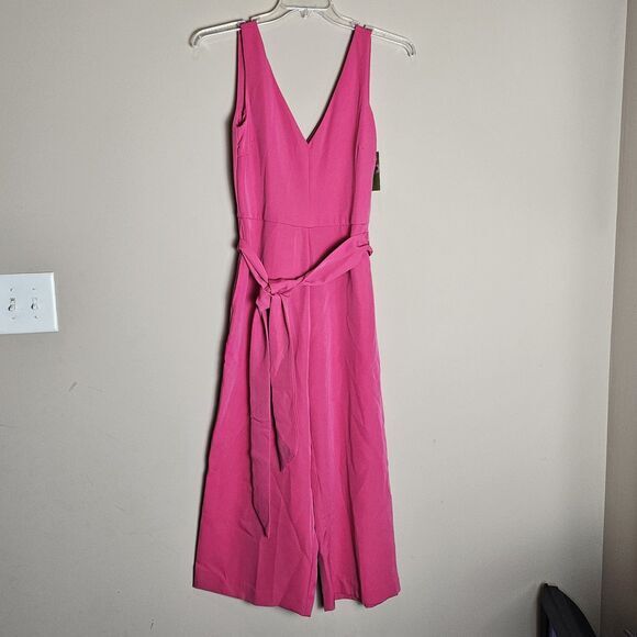 Sam Edelman Women's Hot Pink‎ V-Neck Wide Leg Tie Waist Crop Jumpsuit Size 8 NEW - Picture 1 of 12